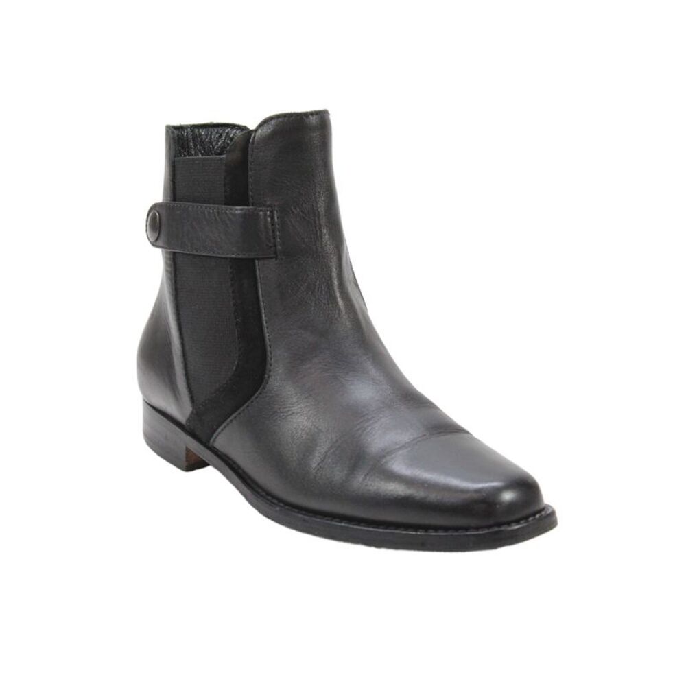Manolo Blahnik Womens Leather Stretch Inset Belted Ankle Boots Black Size 35 5